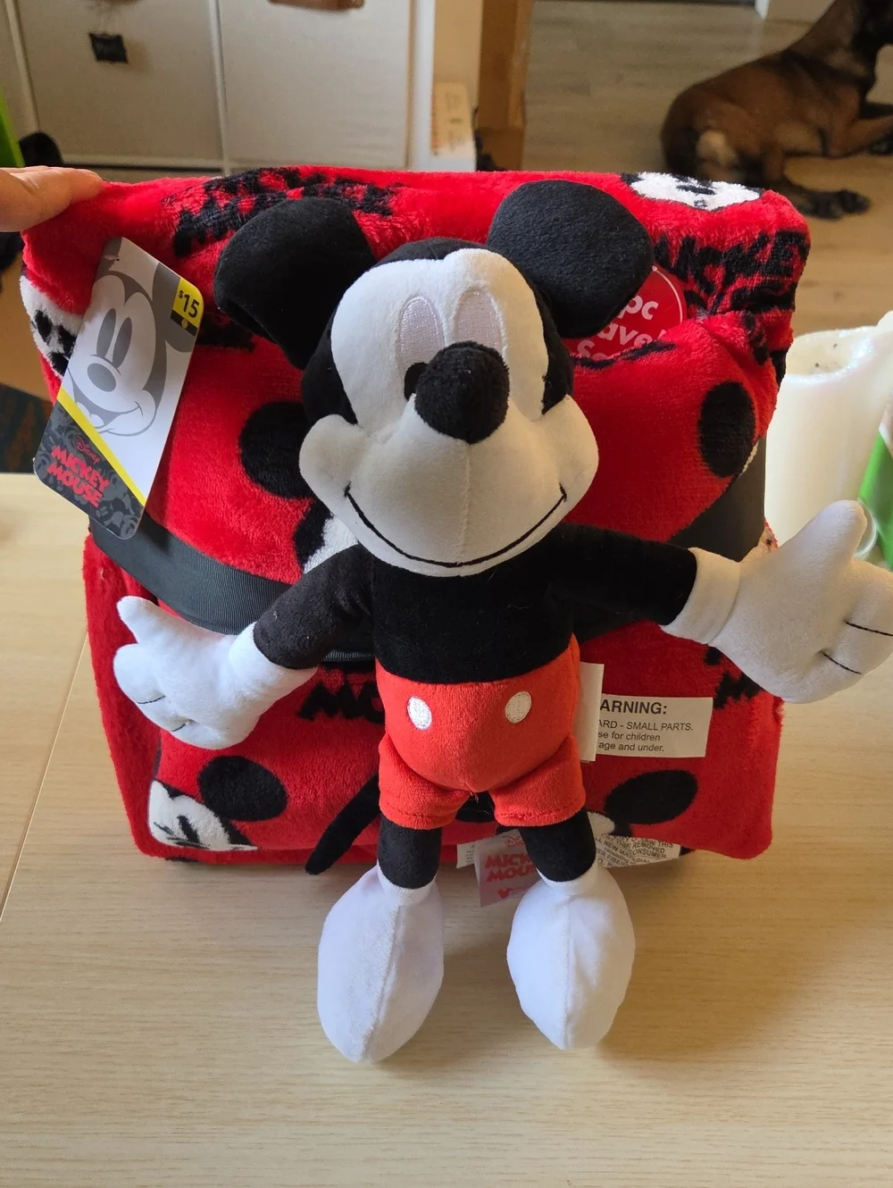 Disney Mickey Mouse Plush Toy & Red Mickey Blanket Set